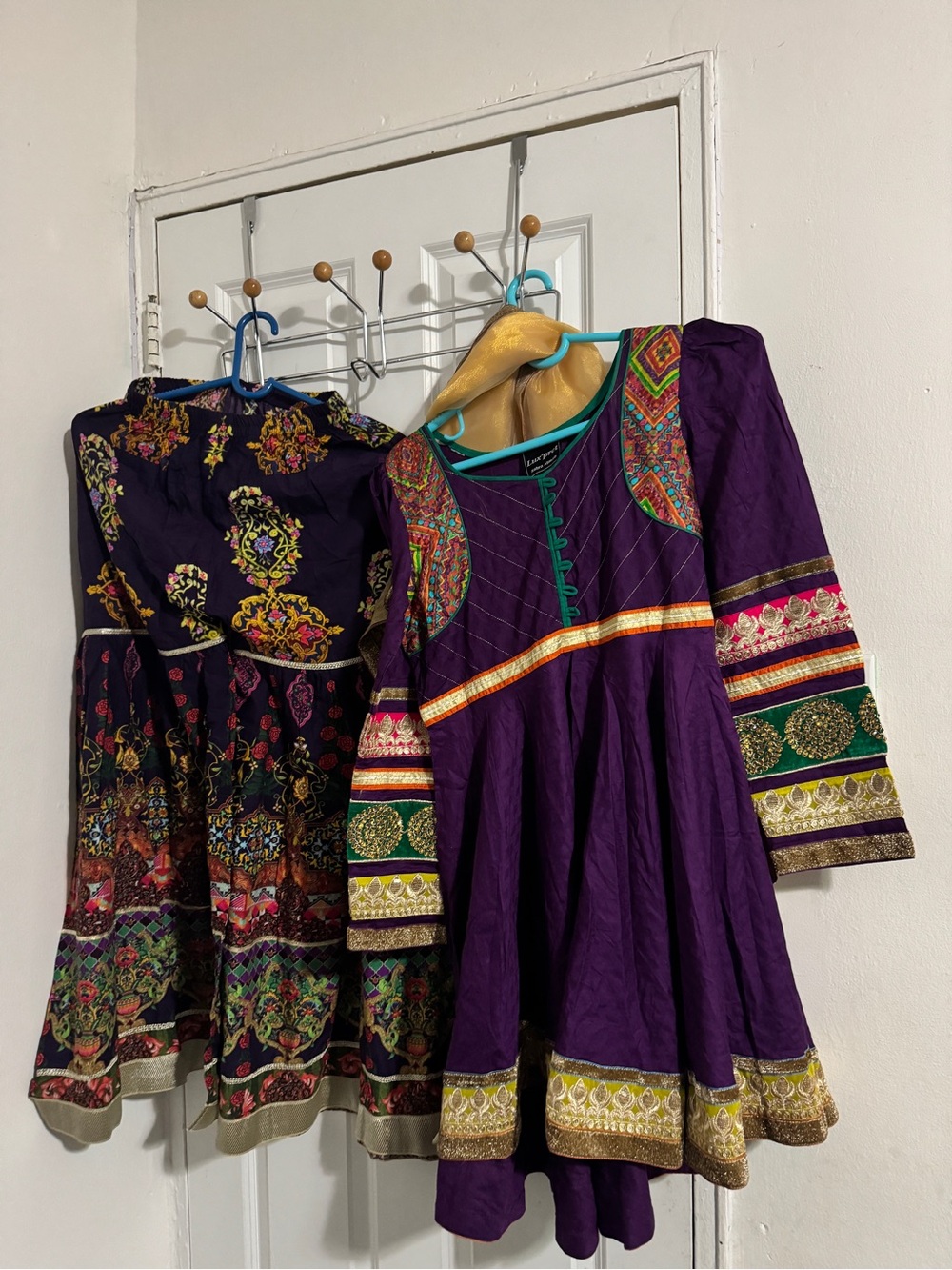 Purple Embroidered Midi Dress with Multicolor Accents